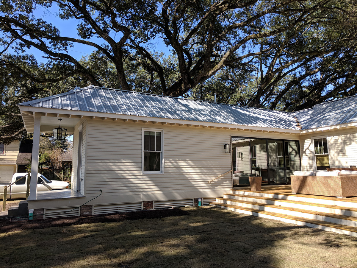 Open kitchen with exposed beams